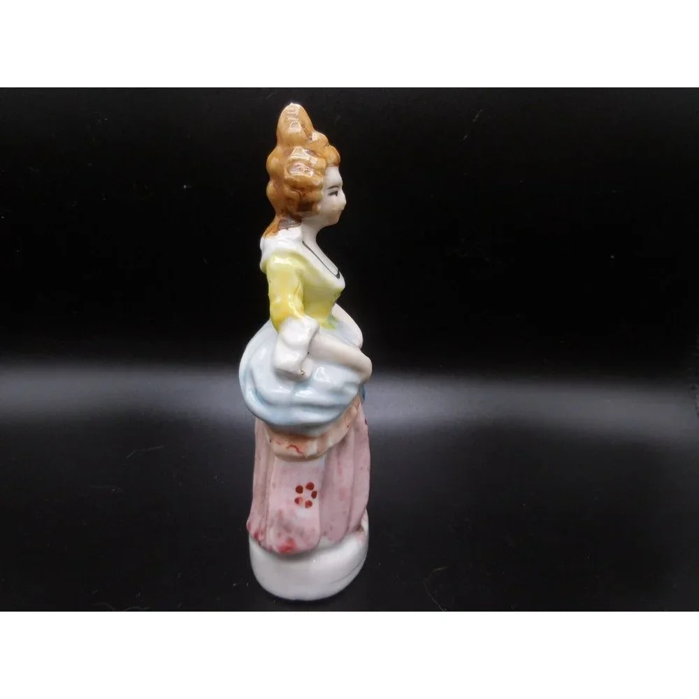 Vintage Occupied Japan Colonial Woman Figurine Pink Skirt Yellow Top 5 1/4